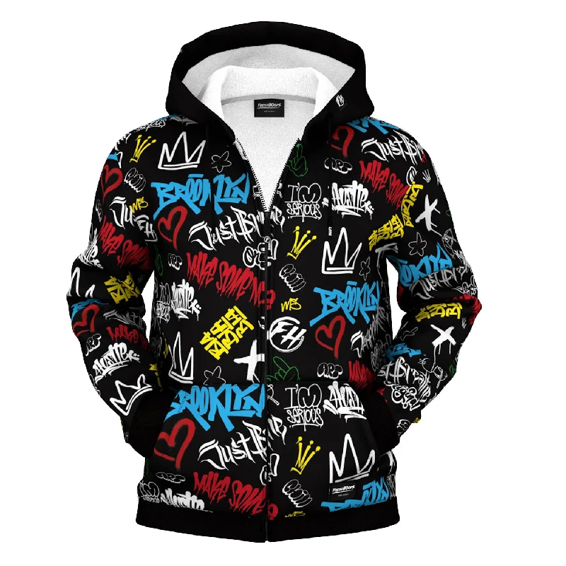 Shop now and save up to 40% on men’s wardrobe essentials.  Graffiti Pattern Zip Up Hoodie