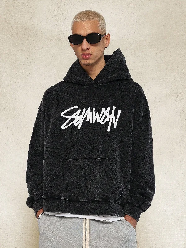 Shop the latest clothing deals – Huge discounts on fashion essentials!  Regular Fit Washed Hoodie With Front Graffiti Graphic Print